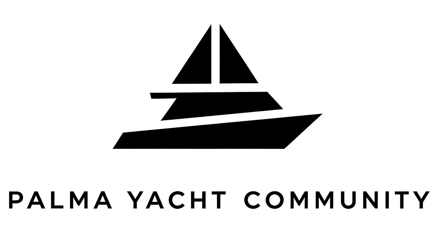 Palma Yacht Community Logo with a stylish representation of a yacht on top of the writing